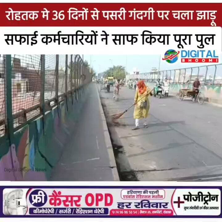 रोहतक मे 36 दिनों से पसरी गंदगी पर चला झाड़ू, सफाई कर्मचारियों ने साफ किया पूरा पुल