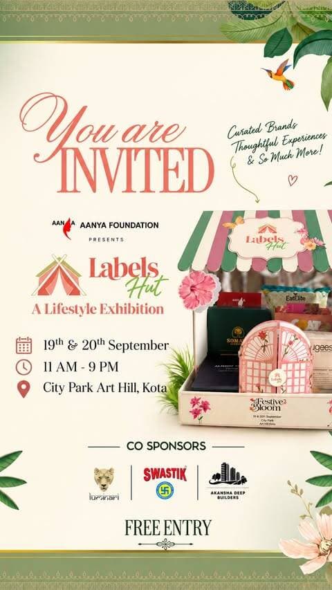 We’ve got something for everyone who loves a little bit of EVERYTHING. ✨
Fashion, food, lifestyle, accessories & so much more plus all your people under one roof! 🤍
The excitement is REAL!
See you at Labels Hut Lifestyle Exhibition
📍 City Park, Art Hill
📅 19th & 20th September
Come with your favourite people, discover your new favourites & make a weekend out of it. 🛍️✨
Don’t miss out — see you at Labels Hut! 🫶🏻
Labels Hut, Labels Hut Exhibition, Kota Exhibition, Kota Events, Kota Shopping, Lifestyle Exhibition, Fashion Exhibition, Shopping Festival, 50+ Curated Brands, Fashion & Lifestyle, Food & Lifestyle, Accessories, Homegrown Brands, Discover New Brands, Weekend Plans, Weekend Shopping, Kota Shopping Scene, Shop Local, Curated Brands, City Park Kota, 19th & 20th September, Kota Rajasthan, What’s Happening in Kota, Things to Do in Kota, Shopping Destination, FOMO, See You at Labels Hut