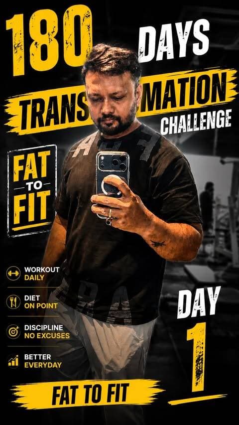 Being a foodie… I kept eating more calories than I was burning.
Result?
No weight loss.
Only weight gain.
This 180 day challenge is not about starting gym.
It is about fixing the habits that made me unhealthy.
Day 1 complete ✅
179 days to go.
#180DaysChallenge #FatToFit #Day1 #WeightLossJourney #CalorieDeficit Discipline