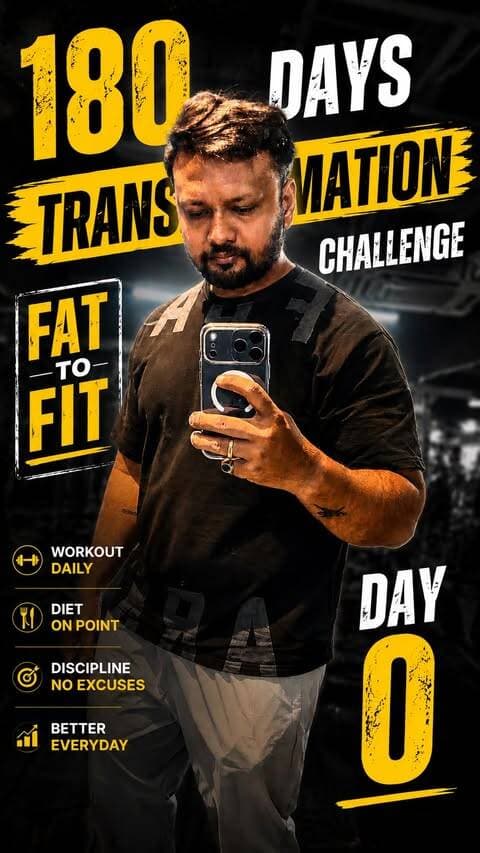 Main ek baar transform kar chuka hoon.
Phir life mein comfort aaya.
Shaadi hui.
Father bana.
Corona aaya.
Food blogging start ki.
Aur dheere dheere main khud ko lose karta gaya.
Aaj weight hai 102 KG.
Lekin ab 180 days ka challenge hai.
Roz workout.
Diet discipline.
Daily progress update.
Iss baar motivation nahi… discipline pe kaam hoga.
Agar tum bhi apni life change karna chahte ho… join this journey.
DAY 1/180 STARTS TODAY 💪
#180DayChallenge #WeightLossJourney #FatToFit #TransformationJourney #GymMotivation IndianFitness