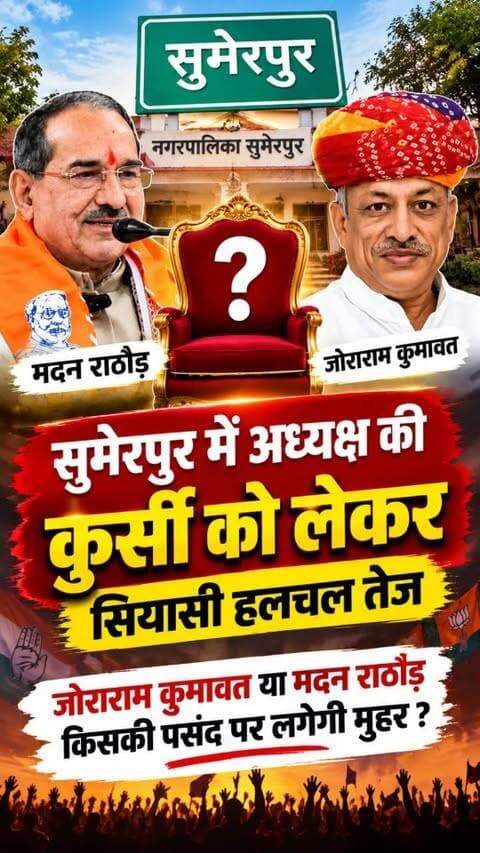 सुमेरपुर में अध्यक्ष की कुर्सी को लेकर सियासी हलचल तेज, जोराराम कुमावत या मदन राठौड़ किसकी पसंद पर लगेगी मुहर ?