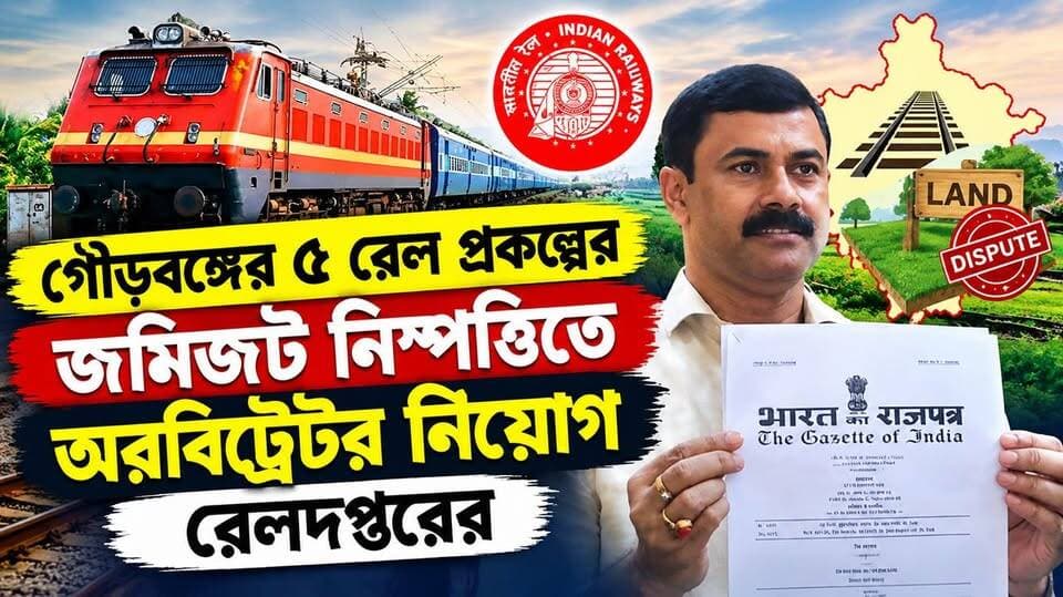 গৌড়বঙ্গের ৫ রেল প্রকল্পের জমিজট নিষ্পত্তিতে অরবিট্রেটর নিয়োগ রেলদপ্তরের!জানালেন সাংসদ কার্তিক চন্দ্র পাল!