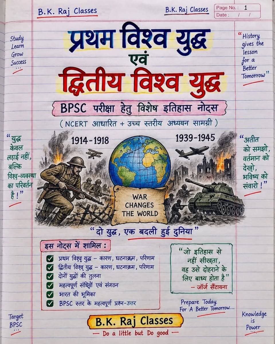 प्रथम विश्व युद्ध एवं द्वितीय विश्व युद्ध टारगेट BPSC TRE 4 #bkrajclasses #bpsc #bpsctre4 #viralpost #Teacher