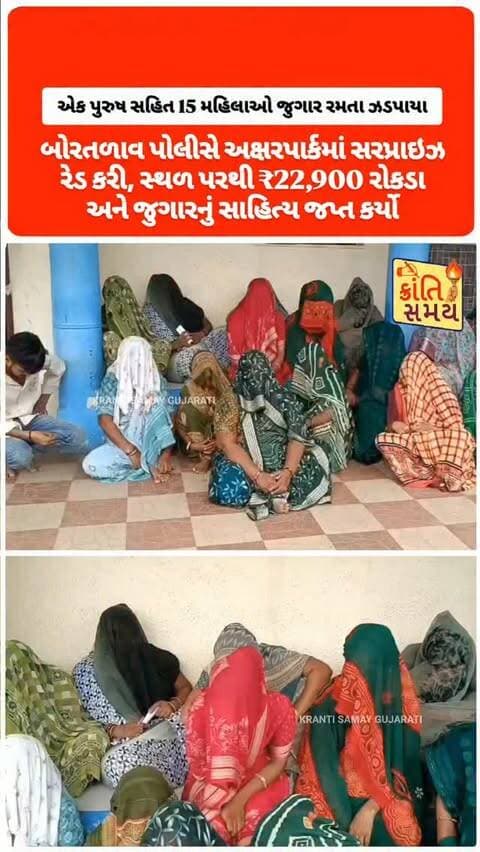 ભાવનગર | અક્ષરપાર્કમાં જુગાર રમતા 16 સામે કાર્યવાહી
- બોરતળાવ પોલીસે અક્ષરપાર્કમાં સરપ્રાઇઝ રેડ કરી
- સરકારી સ્કૂલ સામે શેરી નં. 29માં જુગાર રમાતો હોવાની બાતમી
- એક પુરુષ સહિત 15 મહિલાઓ જુગાર રમતા ઝડપાયા
- સ્થળ પરથી ₹22,900 રોકડા અને જુગારનું સાહિત્ય જપ્ત
- સંધ્યાનો સમય હોવાથી મહિલાઓને અટકાયત ન કરાઈ
- તમામને પોલીસ મથકે હાજર રહેવાની તાકીદ
- બોરતળાવ પોલીસે 16 શખ્સો સામે જુગારધારા હેઠળ ગુનો નોંધ્યો
#krantisamaynews #krantisamay #gujarat #bhavnagar