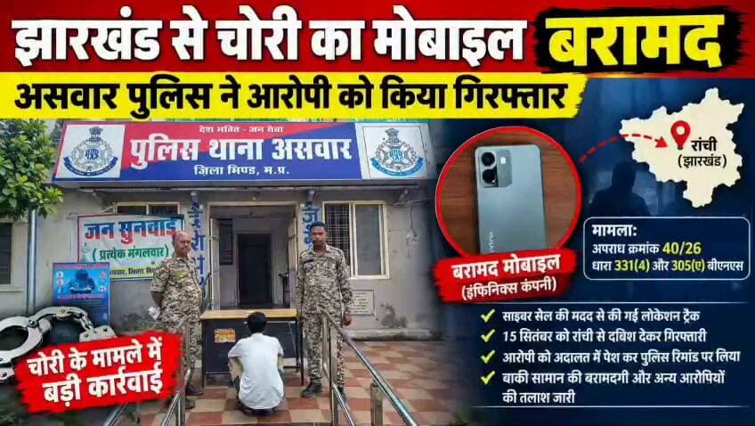 #लहार अनुभाग के असवार थाना पुलिस ने झारखंड से चोरी हुआ मोबाइल किया बरामद आरोपी किया गिरफ्तार,,