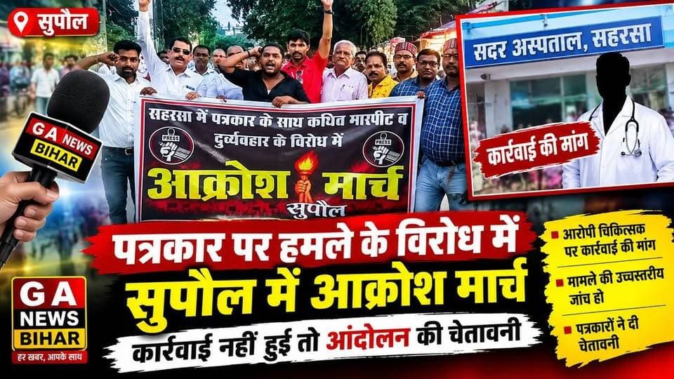 पत्रकार पर हमले के विरोध में सुपौल में आक्रोश मार्च, कार्रवाई नहीं हुई तो आंदोलन की चेतावनी