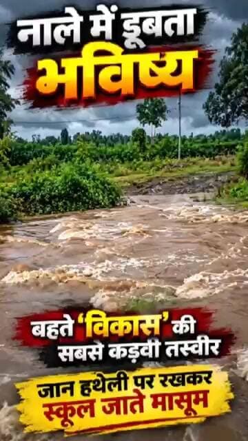 'विकास' उफान पर है; बिना पुल वाले नाले में फँसकर स्कूली बच्चे रोज़ 'खतरों के खिलाड़ी' बन रहे हैं..?