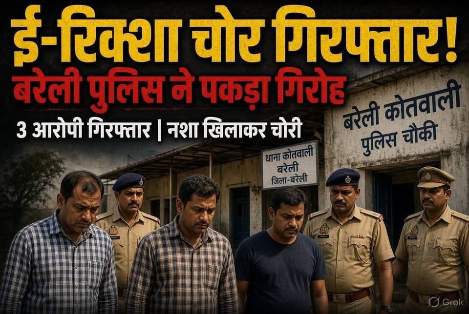 बरेली में ई-रिक्शा चोरी गिरोह का पर्दाफाश, नशा पिलाकर ई-रिक्शा लूटने वाले तीन आरोपी गिरफ्तार।
#BAREILLYNEWS #UPCrimeNews #BreakingNews #CrimeAlert #UPPolice
#ViralNews #facebookpost #FacebookPage #b9tvnews