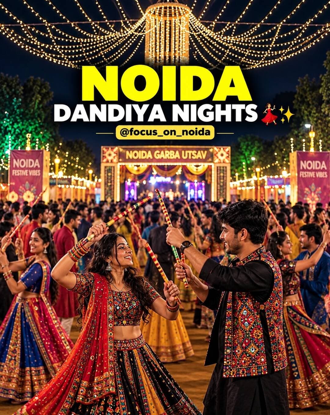Noida Mein Dandiya Nights Ready! 💃🕺✨
Noida mein iss Navratri dandiya aur garba ka full-on celebration hone wala hai! 💃✨
Agar aap bhi friends & family ke saath Dandiya Night enjoy karna chahte ho, toh ye events save kar lo ❤️
📍 Limitless Dandiya Nights 2026 – SkyMark, Sec 98
📍 Dandiya Night at Gullak – Central Ikon, Sec 50
📍 Rangilo Raas 2026 – Fun Valley Resort, Sec 135
📅 11–19 Oct | Multiple dates & events
💃 Dandiya • Garba • Music • Festive Vibes
Follow @focus_on_noida for more Noida updates! ❤️