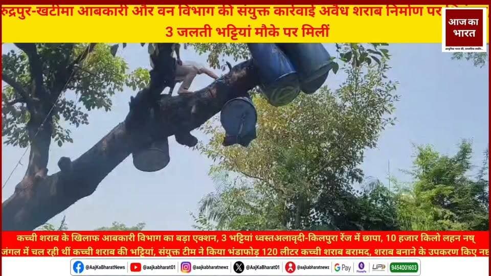 ऊधम सिंह नगर में अवैध कच्ची शराब के निर्माण, भंडारण और बिक्री के खिलाफ आबकारी विभाग ने बड़ी कार्रवाई की है। आबकारी विभाग, वन विभाग और देहरादून मुख्यालय की संयुक्त टीम ने अलावृदी स्थित किलपुरा रेंज में छापेमारी की।
कार्रवाई के दौरान मौके पर तीन जलती हुई कच्ची शराब की भट्टियां मिलीं। टीम ने शराब बनाने के लिए तैयार किया गया करीब 10 हजार किलोग्राम लहन और शराब निर्माण में इस्तेमाल होने वाले उपकरणों को मौके पर ही नष्ट कर दिया।
वहीं, टीम ने मौके से करीब 120 लीटर कच्ची शराब बरामद की। मामले में आबकारी अधिनियम की सुसंगत धाराओं के तहत अभियोग पंजीकृत किया गया है।
यह कार्रवाई आबकारी आयुक्त और जिलाधिकारी ऊधम सिंह नगर के आदेश तथा जिला आबकारी अधिकारी के निर्देशन में की गई। अभियान में क्षेत्र-1 रुद्रपुर, क्षेत्र-2 खटीमा, देहरादून मुख्यालय के आबकारी कर्मचारी और वन विभाग की टीम शामिल रही।