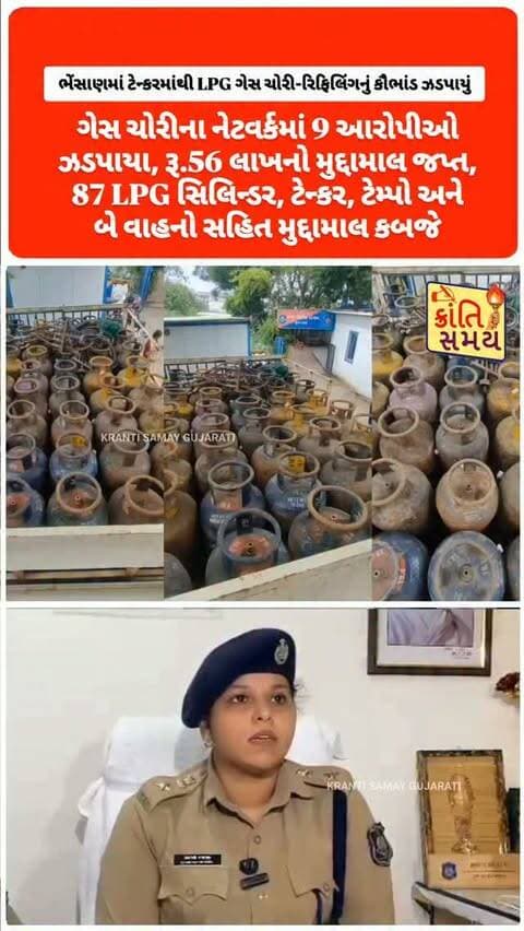 સુરત | ભેંસાણમાં ટેન્કરમાંથી LPG ગેસ ચોરી-રિફિલિંગનું કૌભાંડ ઝડપાયું
ગેસ ચોરીના નેટવર્કમાં 9 આરોપીઓ ઝડપાયા, રૂ.56 લાખનો મુદ્દામાલ જપ્ત
HPCL કંપનીના કર્મચારી સહિત 9 શખ્સો પોલીસના હાથે ઝડપાયા
ટેન્કરમાંથી ઘરેલું LPG સિલિન્ડર રિફિલિંગ કરતા આરોપીઓ ઝડપાયા
87 LPG સિલિન્ડર, ટેન્કર, ટેમ્પો અને બે વાહનો સહિત મુદ્દામાલ કબજે
મુંબઈમાં રહેતા સ્થળના માલિકની ભૂમિકા અંગે પણ તપાસ શરૂ
માત્ર રૂ.12 હજારના પગારદાર ચોકીદારની દેખરેખ હેઠળ કૌભાંડ ચાલતું હોવાનો પ્રાથમિક ખુલાસો
પોલીસે બાતમીના આધારે વોચ ગોઠવી ગેસ રિફિલિંગનું કૌભાંડ ઝડપી પાડ્યું
તમામ આરોપીઓને કોર્ટમાં રજૂ કરાયા
5 આરોપીઓના રિમાન્ડ નામંજૂર, લાજપોર જેલમાં મોકલાયા
અન્ય 4 આરોપીઓના એક દિવસના રિમાન્ડ મંજૂર
ગેસ ચોરી-રિફિલિંગના સમગ્ર નેટવર્ક અંગે પોલીસની તપાસ યથાવત
#krantisamaynews #krantisamay #surat #gujarat