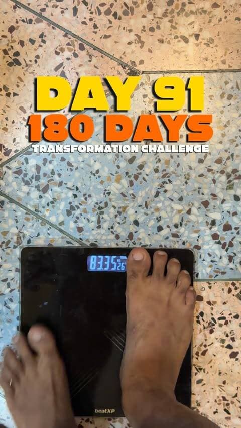 Day 91/180 ✅
Aaj ka body weight: KGs
180 Days Transformation Challenge
89 days more to go.
Fat to Fit continues. 🔥