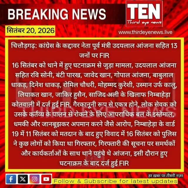 Chittorgarh: पूर्व मंत्री उदयलाल आंजना सहित 13 जनों पर FIR
#chittorgarhnews #newsupdates #latestnews