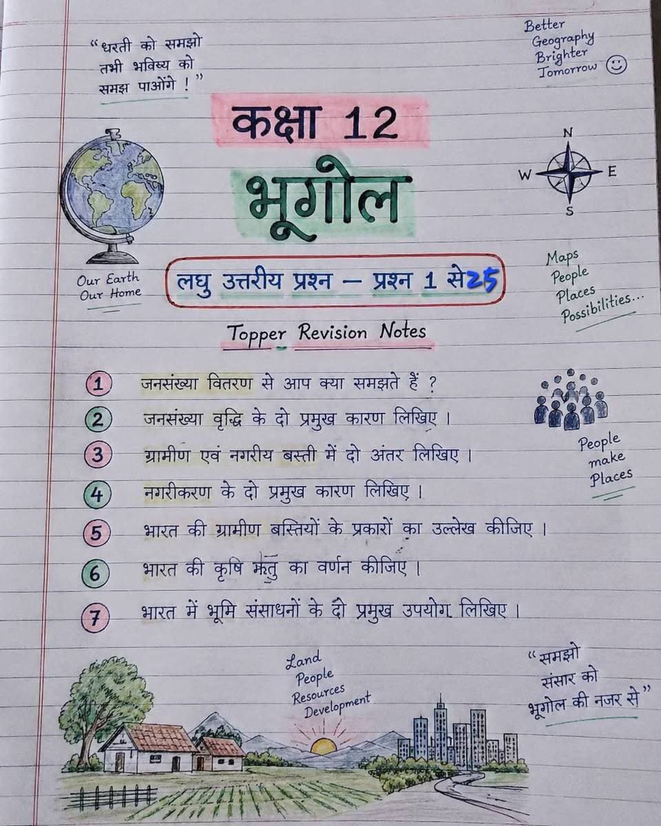 Class 12 Geography VVI important question answer ⭐