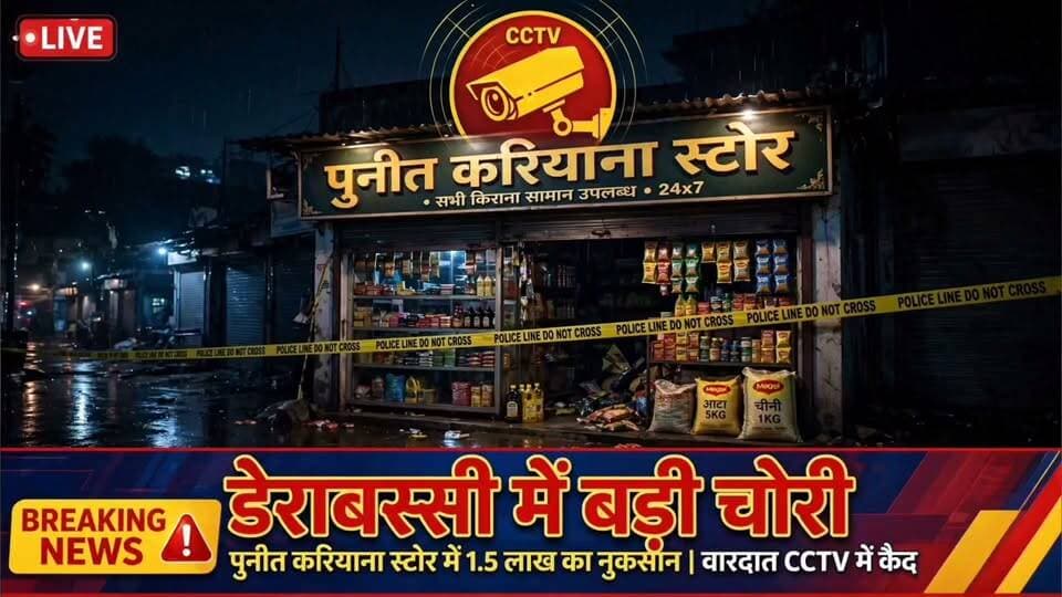 डेराबस्सी में चोर बेलगाम: ईसापुर रोड स्थित करियाना स्टोर को बनाया निशाना, 1.5 लाख का नुकसान
2. डेराबस्सी में चोरी की वारदातें जारी, चोर सिर्फ CCTV में कैद
3. रेलवे लाइन के पास पुनीत करियाना स्टोर में बड़ी चोरी, नकदी, सामान और दस्तावेज ले उड़े चोर
डेराबस्सी में चोरी की वारदातें रुकने का नाम नहीं ले रही हैं। चोर वारदात को अंजाम देकर फरार हो रहे हैं और सिर्फ सीसीटीवी कैमरों में ही कैद होकर रह जा रहे हैं।
ताजा मामला डेराबस्सी रेलवे लाइन के पास ईसापुर रोड का है, जहां देर रात चोरों ने पुनीत करियाना स्टोर को निशाना बनाया। चोरी की पूरी वारदात दुकान में लगे सीसीटीवी कैमरे में कैद हो गई है।
दुकान मालिक के अनुसार चोर दुकान से 50 से 60 हजार रुपये की नकदी, दुकान का सामान और कुछ जरूरी दस्तावेज चोरी करके ले गए। पीड़ित ने बताया कि इस चोरी में उन्हें लगभग 1.50 लाख रुपये का नुकसान हुआ है।
पुलिस को शिकायत दे दी गई है और सीसीटीवी फुटेज के आधार पर चोरों की तलाश की जा रही है।
(राकेश गांधी की रिपोर्ट, डेराबस्सी)