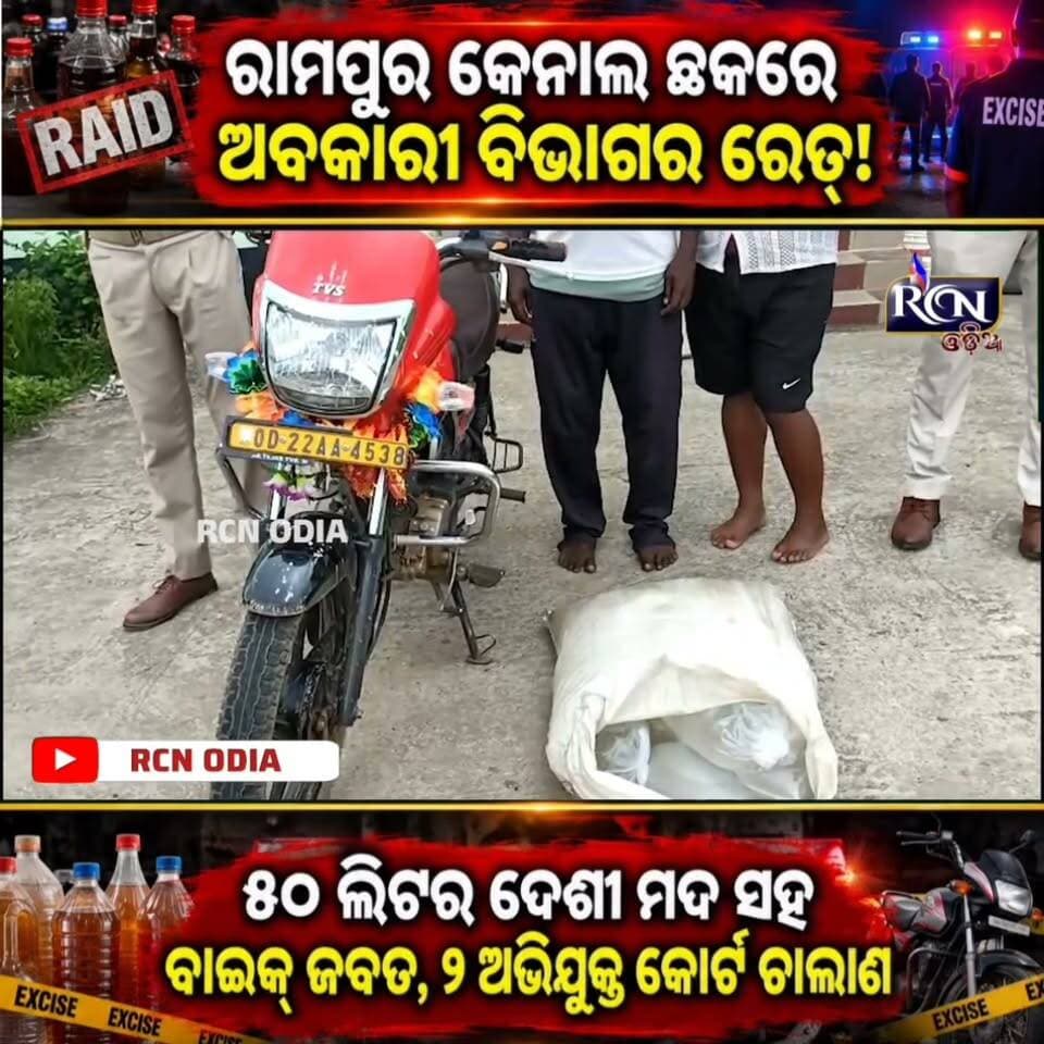 🚨 ରାମପୁର କେନାଲ ଛକରେ ଅବକାରୀ ବିଭାଗର ରେଡ୍! 🚔
ଖଇରା ଅବକାରୀ ଥାନା ପକ୍ଷରୁ ଚଢ଼ାଉ ବେଳେ ୫୦ ଲିଟର ଦେଶୀ ମଦ ସହ ଗୋଟିଏ ମୋଟର ସାଇକେଲ ଜବତ। ଘଟଣାରେ ୨ ଜଣଙ୍କୁ ଗିରଫ କରାଯାଇ କୋର୍ଟ ଚାଲାଣ କରାଯାଇଛି। ଜବତ ସାମଗ୍ରୀର ଆନୁମାନିକ ମୂଲ୍ୟ ୯୦ ହଜାରରୁ ଊର୍ଦ୍ଧ୍ୱ ବୋଲି ଅବକାରୀ ବିଭାଗ ସୂଚନା ଦେଇଛି।
📍 ଖଇରା | ବାଲେଶ୍ୱର
ଏହି ଘଟଣା ଉପରେ ଆପଣଙ୍କ ମତ କ’ଣ? 👇
Like 👍 | Share 🔄 | Follow 🔔 RCN ODIA
#Khaira #Balasore #ExciseRaid #OdiaNews #OdishaNews #RCNODIA #BreakingNews #ଦେଶୀମଦ #ଅବକାରୀଚଢ଼ାଉ #ବାଲେଶ୍ୱର #ଖଇରା