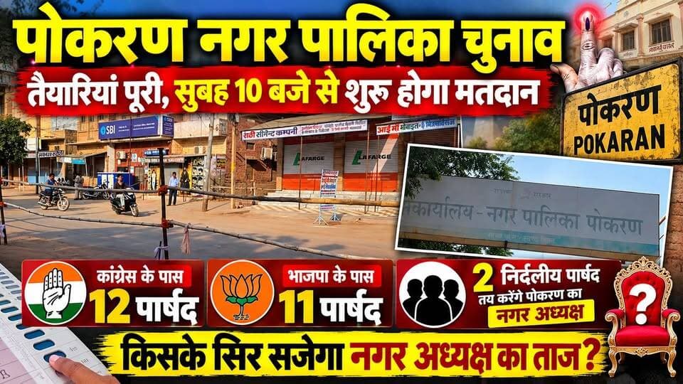 पोकरण नगर पालिका चुनाव: सुबह 10 बजे से शुरू होगा मतदान, कांग्रेस 12 और भाजपा 11 पार्षदों के साथ मैदान में | 2 निर्दलीय तय करेंगे नगर अध्यक्ष