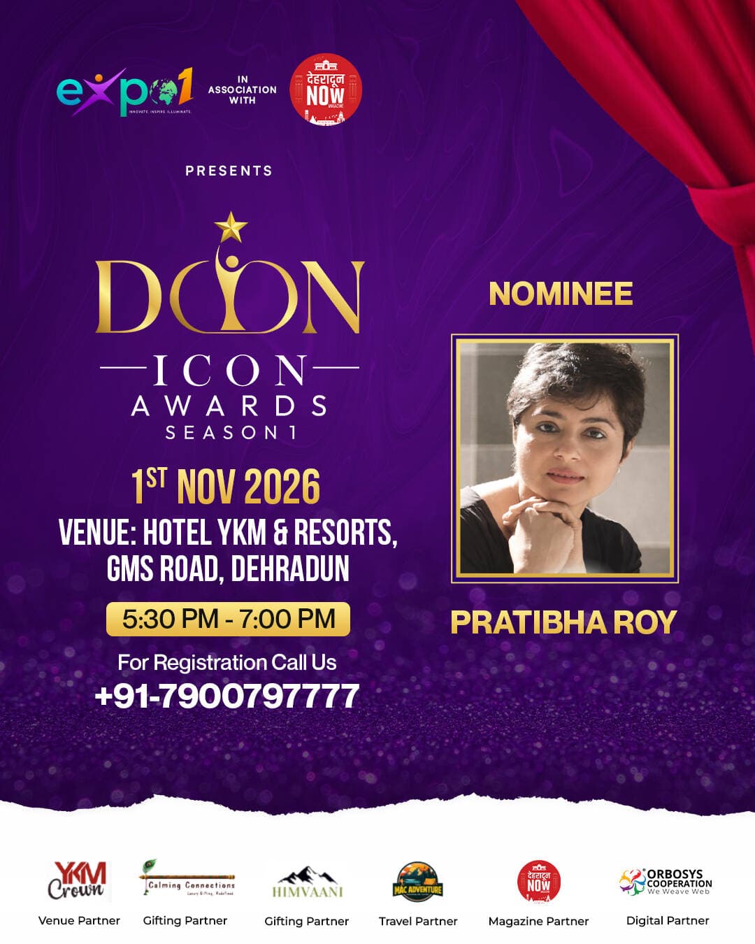We are proud to welcome our nominee PRATIBHA ROY in the Health and wellness category to the prestigious Doon Icon Awards – Season 1 ✨
Celebrating excellence, vision, and impactful contributions across Uttarakhand.
Nominations for DOON ICON AWARDS – Season 1 are officially OPEN!
🌟 Know someone who deserves recognition? Nominate them today!
📞 +91-7900797777
📅 1st November 2026
📍 Hotel YKM & Resorts, GMS Road, Dehradun
🕚 5:30 PM – 7:00 PM
<nis:link nis:type=tag nis:id=dooniconawards nis:value=DoonIconAwards nis:enabled=true nis:link/> <nis:link nis:type=tag nis:id=season1 nis:value=Season1 nis:enabled=true nis:link/> <nis:link nis:type=tag nis:id=dehradun nis:value=Dehradun nis:enabled=true nis:link/> <nis:link nis:type=tag nis:id=awards nis:value=Awards nis:enabled=true nis:link/> <nis:link nis:type=tag nis:id=realestate nis:value=RealEstate nis:enabled=true nis:link/> <nis:link nis:type=tag nis:id=businessexcellence nis:value=BusinessExcellence nis:enabled=true nis:link/> <nis:link nis:type=tag nis:id=entrepreneurs nis:value=Entrepreneurs nis:enabled=true nis:link/> <nis:link nis:type=tag nis:id=uttarakhand nis:value=Uttarakhand nis:enabled=true nis:link/>