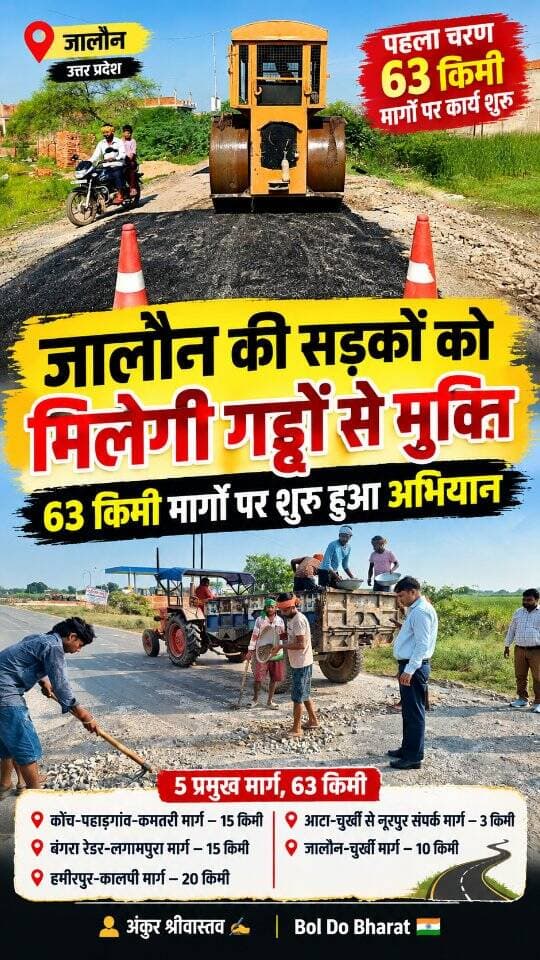 जालौन की सड़कों को मिलेगी गड्ढों से मुक्ति, 63 किमी मार्गों पर शुरू हुआ अभियान
अंकुर श्रीवास्तव ✍️
उरई/जालौन। जिलाधिकारी समीर के निर्देश पर जनपद में गड्ढामुक्ति अभियान शुरू कर दिया गया है। पहले चरण में उरई क्षेत्र के 5 प्रमुख मार्गों के 63 किलोमीटर हिस्से की मरम्मत कराई जा रही है। इसके तहत कोंच-पहाड़गांव-कमतरि व बंगरा रेडर-लगामपुरा मार्ग के 15-15 किमी, हमीरपुर-कालपी मार्ग के 20 किमी, आटा-चुर्खी से नूरपुर संपर्क मार्ग के 3 किमी और जालौन-चुर्खी मार्ग के 10 किमी हिस्से को गड्ढामुक्त किया जाएगा।
जिला प्रशासन ने कार्य में गुणवत्ता और समयबद्धता सुनिश्चित करने के निर्देश दिए हैं। अभियान के आगामी चरणों में अन्य मार्गों को भी शामिल किया जाएगा।
#dmjalaun #oraijalaun #jalaunnews #up92 #boldobharat