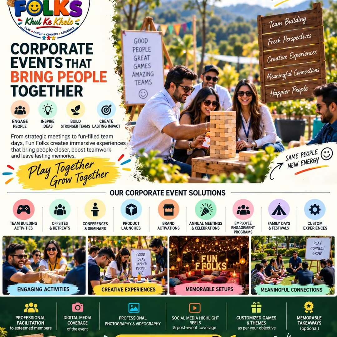 🎶 LIVE SINGING • GOOD VIBES • REAL CONNECTIONS 🎶
Some experiences are meant to be heard.
Some are meant to be felt. ❤️
At FUN FOLKS – Khul Ke Khelo, we bring people together through the magic of live music, soulful voices and immersive experiences.
Imagine a beautiful evening filled with 🎤 Live Singing, 🎸 Acoustic Music, ✨ Warm Lights, 🌿 Beautiful Spaces and people simply enjoying the moment together.
Because when different voices come together, they create stronger connections.
✨ Perfect for:
• Corporate Gatherings
• Team Experiences
• Retreats & Offsites
• Brand Events
• Community Gatherings
• Private Celebrations
• Experiential Events
Different Voices. New Energy. Meaningful Connections.
🎵 Sing. Play. Connect. Celebrate.
FUN FOLKS | KHUL KE KHELO!
More Than Events. Experiences That Matter.
📩 DM us to create your next unforgettable experience.