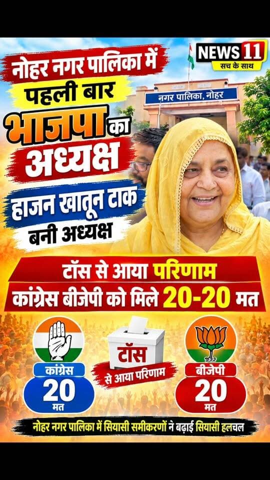 नोहर नगर पालिका में बना भाजपा का बोर्ड हाजन खातून टाक बनी अध्यक्ष #viral #trendingnow #news #nohar #rajasthan
