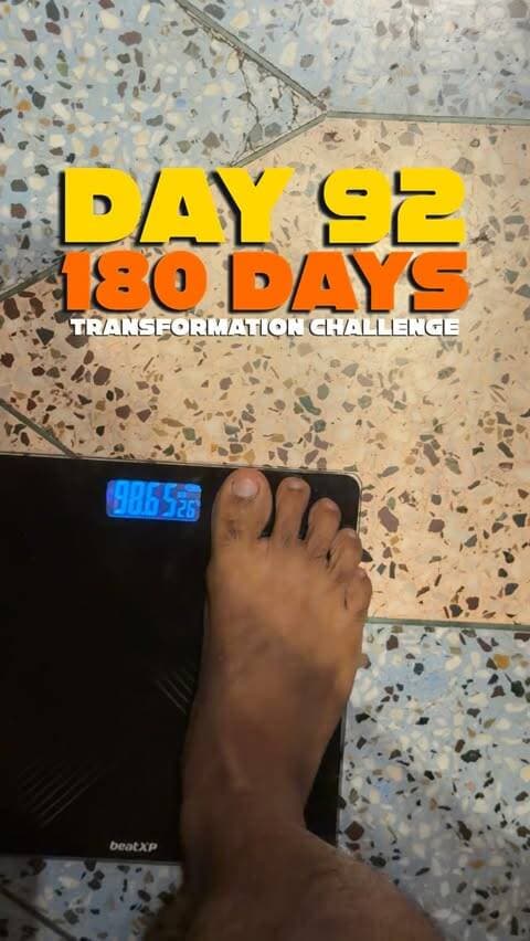 Day 92/180 ✅
Aaj ka body weight: KGs
180 Days Transformation Challenge
88 days more to go.
Fat to Fit continues. 🔥