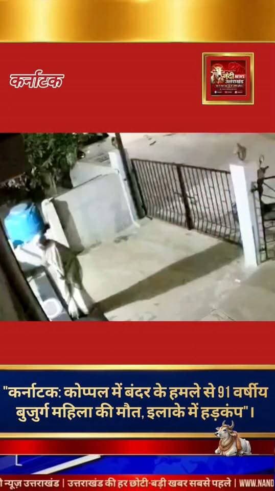 कर्नाटक के कोप्पल जिले के बी.टी. पाटिल नगर से एक बेहद दुखद और हैरान कर देने वाला मामला सामने आया है। यहाँ अपने घर के आंगन में टहल रही एक 91 वर्षीय बुजुर्ग महिला पर बंदर (लंगूर) ने अचानक जानलेवा हमला कर दिया। इस हिंसक हमले में गंभीर रूप से घायल हुई महिला की अस्पताल में इलाज के दौरान मौत हो गई। मृतका की पहचान प्रसिद्ध लेखक एम.एस. सवदत्ती की पत्नी नजमुन्निसा बेगम के रूप में हुई है।
"उत्तराखंड की हर बड़ी खबर सबसे पहले पाने के लिए Nandi News Uttarakhand को Follow करें।"
#Uttarakhand #Dehradun #NandiNews #BreakingNews #UttarakhandNews #Karnataka #viralvideo #langoorattack