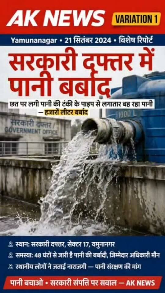जल बचाने के नारों के बीच सरकारी कार्यालय में बह रहा पानी, सवाल—आखिर कब जागेगा सिस्टम?
Youtube link 🔗
https://youtube.com/shorts/8u6U9BXQKac?si=wtonZ9MJicltDaF5
#highlights #follower #trendingnow
#SaveWater #WaterConservation #WaterWastage #JalHaiToKalHai #SaveWaterSaveLife #WaterCrisis #Yamunanagar #HaryanaNews #GovernmentOffice #PublicAwareness #AKNewsHaryana #WaterSavingTechnology