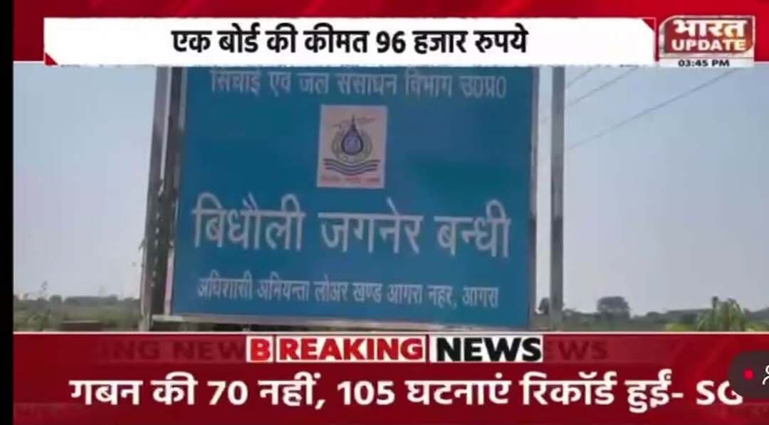 आगरा के सिचाई विभाग मे 10 हजार क़ीमत के स्टीलबोर्ड का कुटेशन 96,566 मे बनाकर सरकारी धन को सिचाई अधिशाषी अभियंता और एसडीओ पर ठिकाने लगाने का आरोप,कई गुना भ्र्ष्टाचार करने के लिए पुराने बोर्ड मौजूद होने के वावजूद नए स्टील लगाने का प्लान किया तैयार
रिपोर्टर कृष्णा त्यागी
भारत अपडेट
आगरा