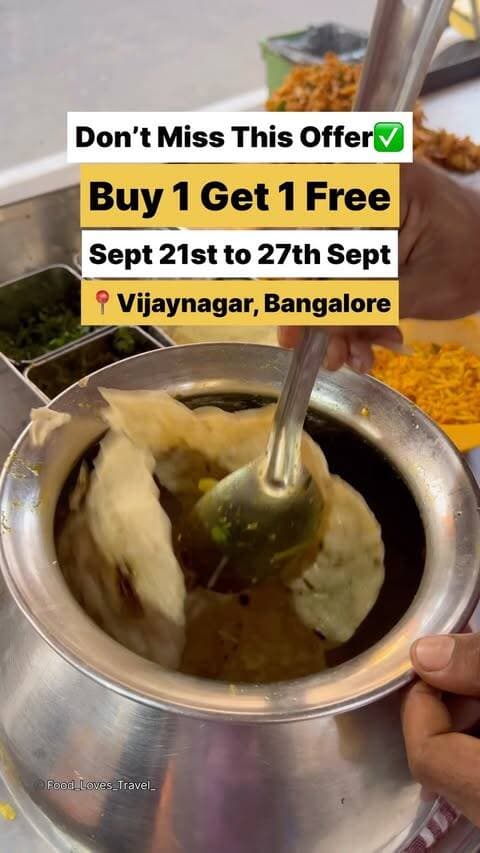 📍Mr.Girmit, Vijaynagar, Bangalore
Sept 21st to 27th Sept
Buy 1 Get 1 Free Girmit
#vijaynagar #vijaynagarbangalore #magadiroad #nammabengaluru #bangalorefoodies