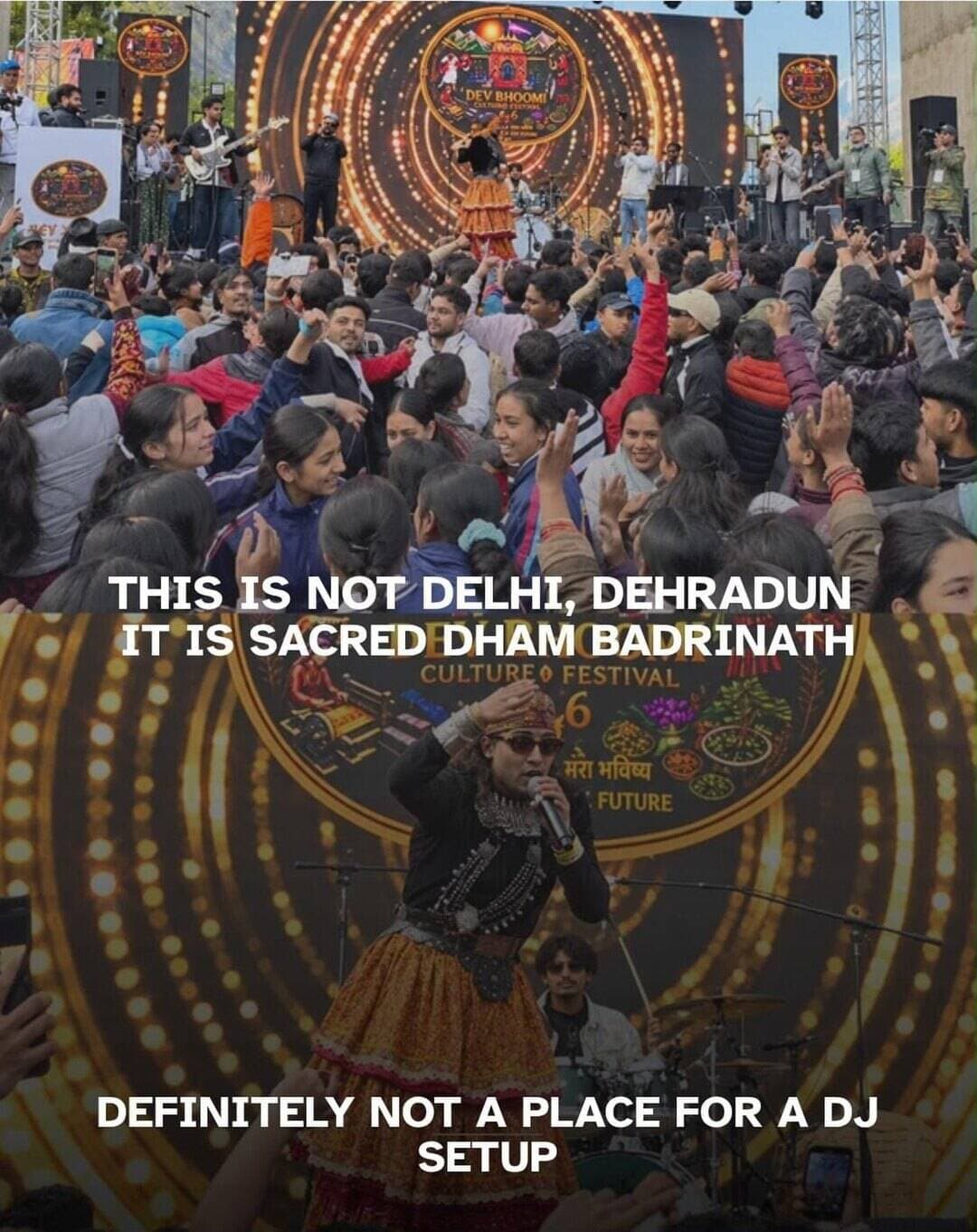 This is not Delhi. This is Not Dehradun.
And this isn’t just any venue this is the gateway to the sacred Dham of Badrinath. 🛕🏔️
Culture deserves celebration, but does every celebration need a DJ setup?
When the place carries centuries of faith, tradition and spiritual significance, where do we draw the line between celebration and respect?
What do you think? 👇🏻
Was this the right way to celebrate, or should sacred spaces be kept away from such setups?