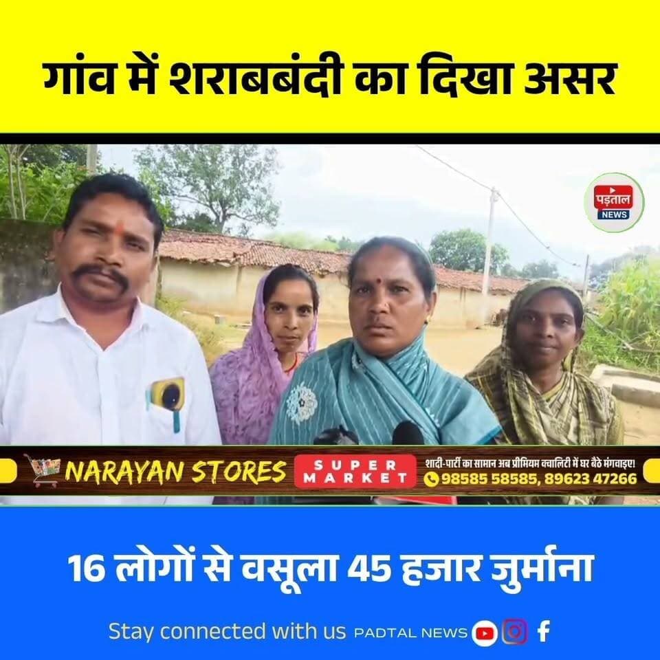 सरगुजा के केवरी गांव में शराबबंदी का असर
गांव में बाहर से शराब पीकर पहुंचे 16 लोगों पर ग्राम पंचायत ने कार्रवाई की। 14 लोगों से ₹3-₹3 हजार और 2 लोगों से ₹1500-₹1500 का जुर्माना वसूला गया। पंचायत ने कुल ₹45 हजार की आर्थिक वसूली की। गांव में 1 सितंबर 2026 से पूर्ण शराबबंदी लागू है। पंचायत का कहना है कि शराबबंदी के फैसले का पालन सुनिश्चित कराने के लिए निगरानी और कार्रवाई आगे भी जारी रहेगी।
#chhattisgarh