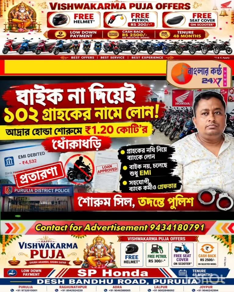 বাইক না দিয়েই ১০২ গ্রাহকের নামে লোন, আদ্রায় কোটি টাকার প্রতারণার অভিযোগ