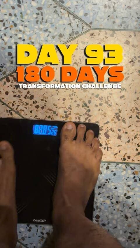 Day 93/180 ✅
Aaj ka body weight: KGs
180 Days Transformation Challenge
87 days more to go.
Fat to Fit continues. 🔥