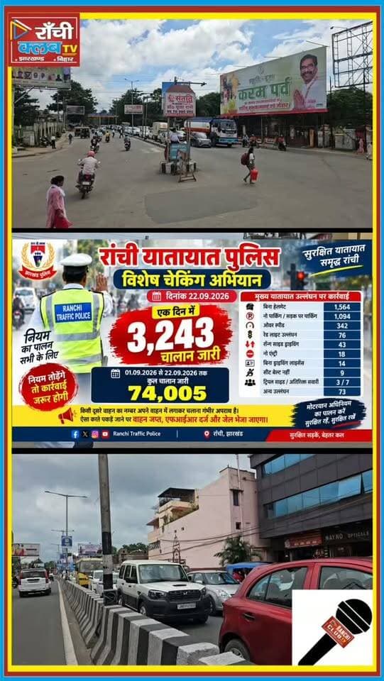 राँची में Traffic Police का बड़ा एक्शन ! 3,243 Challan जारी | Ranchi Traffic News
#Ranchi #RanchiNews #RanchiTraffic #TrafficPolice #TrafficChallan