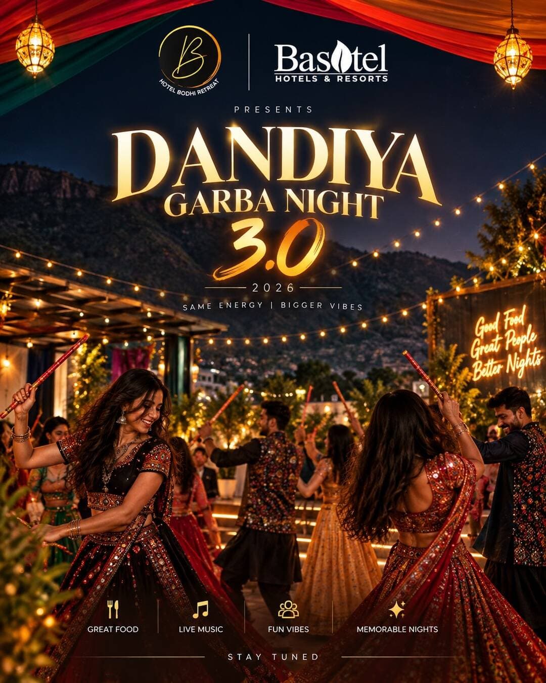 ЁЯФе THE VIBE IS BACK! тАФ DANDIYA GARBA NIGHT 3.0 ЁЯФе
рдкрд┐рдЫрд▓реА рдмрд╛рд░ рдХреА рддрд░рд╣ рдЗрд╕ рдмрд╛рд░ рднреА рддреИрдпрд╛рд░ рд╣реЛ рдЬрд╛рдЗрдП рдзреВрдо-рдзрдбрд╝рд╛рдХреЗ, рд╢рд╛рдирджрд╛рд░ рдореНрдпреВрдЬрд╝рд┐рдХ рдФрд░ рдПрдХ рдЬрдмрд░рджрд╕реНрдд рдХреНрд░рд╛рдЙрдб рдХреЗ рд╕рд╛рде Rajgir рдХреА рд╕рдмрд╕реЗ рдпрд╛рджрдЧрд╛рд░ nights рдореЗрдВ рд╕реЗ рдПрдХ рдХреЗ рд▓рд┐рдП! ЁЯкйтЬи
рдкрд┐рдЫрд▓реА рдмрд╛рд░ рдЖрдкрдиреЗ рдЬрд┐рд╕ energy рдХреЗ рд╕рд╛рде celebrate рдХрд┐рдпрд╛ рдФрд░ рдЬрд┐рддрдирд╛ enjoy рдХрд┐рдпрд╛, рдЙрд╕реА energy рдХреЛ рдФрд░ рднреА рдмрдбрд╝рд╛ рдФрд░ рдмреЗрд╣рддрд░ рдмрдирд╛рдиреЗ рдЖ рд░рд╣рд╛ рд╣реИ тАФ
Bodhi Retreat by Basotel Hotels & Resorts рд▓реЗрдХрд░ рдЖ рд░рд╣рд╛ рд╣реИ Dandiya Garba Night 3.0! ЁЯТГЁЯХ║
ЁЯО╢ DJ тАв Dandiya тАв Garba тАв Food тАв Vibes тАв Memories
ЁЯдЭ In Collaboration With:
Pyara Rajgir
ЁЯУ╕ Supported & Backed By:
@click_with_piyush @unseenrajgir
@apan.rajgir тАв New Bihar тАв Vikram Pandey . Rajgir se hai
ЁЯОм Event Managed By:
Mandala Moments
рдЗрд╕ рдмрд╛рд░ рд╕рд┐рд░реНрдлрд╝ рджреЗрдЦрдиреЗ рдирд╣реАрдВтАж рдирд╛рдЪрдиреЗ, рдЭреВрдордиреЗ рдФрд░ рдпрд╛рджреЗрдВ рдмрдирд╛рдиреЗ рдЖрдирд╛ рд╣реИ! тЭдя╕ПтАНЁЯФе
DANDIYA GARBA NIGHT 3.0 тАФ 2026
тЬи Same Energy. Bigger Vibes. тЬи
Date : 15 & 16 October
Stay Tuned. The biggest night is coming. ЁЯФе
<nis:link nis:type=tag nis:id=dandiyagarbanight nis:value=DandiyaGarbaNight nis:enabled=true nis:link/> <nis:link nis:type=tag nis:id=dandiyanight30 nis:value=DandiyaNight30 nis:enabled=true nis:link/> <nis:link nis:type=tag nis:id=rajgir nis:value=Rajgir nis:enabled=true nis:link/> <nis:link nis:type=tag nis:id=rajgirevents nis:value=RajgirEvents nis:enabled=true nis:link/> <nis:link nis:type=tag nis:id=bodhiretreat nis:value=BodhiRetreat nis:enabled=true nis:link/> Basotel PyaraRajgir MandalaMoments ClickWithPiyush NewBihar VikramPandey GarbaNight DandiyaNight RajgirVibes