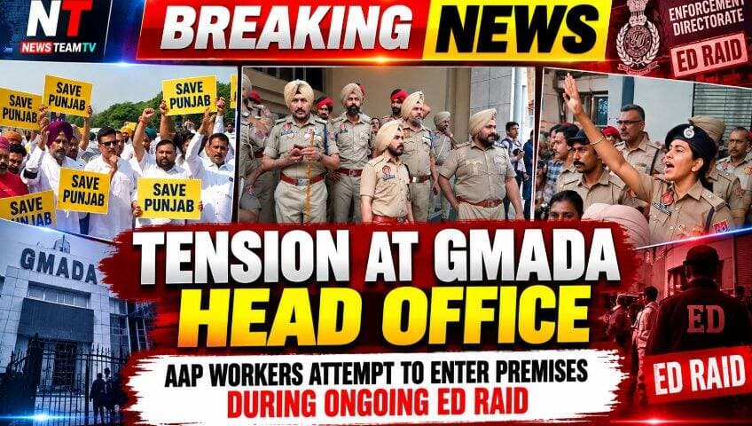 Mohali Police successfully stopped Aam Aadmi Party workers from barging into the GMADA main office during a protest against the ongoing ED raid.
SSP Varun Sharma, SP AGTF Deepika Sekhon and SP City Dilpreet Singh were present at the spot and supervised the situation. Their timely intervention and effective handling helped bring the situation under control, while security remained tight around the GMADA premises. #Aamaadmipartypunjab #mohalinews #PunjabPolitics #MohaliPolice #CMOPunjab #highlightseveryone