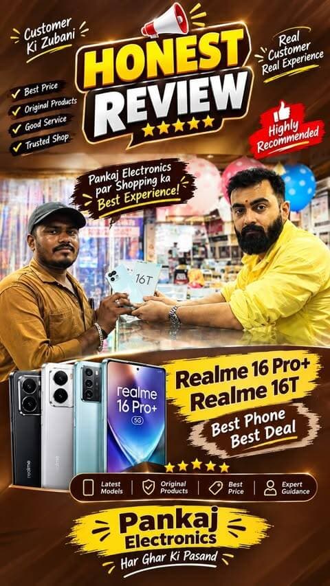 📱 HONEST CUSTOMER REVIEW – Pankaj Electronics! ⭐⭐⭐⭐⭐
Real customer ka real experience ❤️
Aaj ke customer ne liya Realme 16T / Realme 16 Pro+ 📱🔥
✅ Original Products
✅ Latest Smartphones
✅ Best Deals
✅ Genuine Guidance
✅ Friendly Service
🛍️ Smartphone lena ho ya koi bhi electronics product, visit karein Pankaj Electronics – Har Ghar Ki Pasand 🏪❤️
📍 Shop No. 36, Sarafa Chowk, Agrawal Jewellers Row, Bhopal (M.P.)
💬 Aapka bhi Pankaj Electronics ke saath experience kaisa raha? Comment mein zaroor batayein 👇
#PankajElectronics #HonestReview #CustomerReview #RealCustomerReview #Realme16T Realme16ProPlus Realme RealmePhone SmartphoneOffer MobileOffer MobileShop ElectronicsShop ElectronicsOffer BestDeal MobileDeals OriginalProducts CustomerExperience HappyCustomer TrustedShop Bhopal BhopalCity BhopalShopping BhopalMarket BhopalReels BhopalBusiness MadhyaPradesh MP TrendingReels ViralReels InstagramReels ReelsIndia ExplorePage Trending Viral Shopping MobileShopping