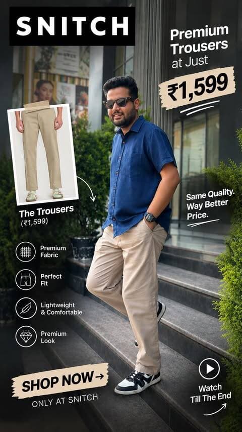 POV: You found trousers that look way more expensive than ₹1,599.00
Clean fit, premium feel, and an effortless look - without spending ₹3,000+.
Would you guess the price?
Shop now from SNITCH.
