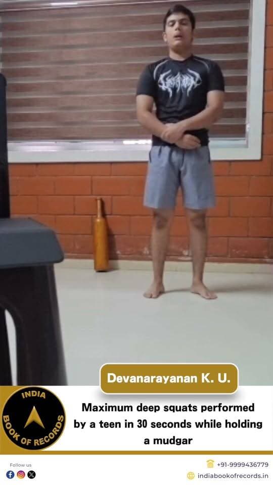 25 Deep Squats in 30 Seconds While Holding a Mudgar || India Book of Records
At just 16 years old, Devanarayanan K. U. from Palakkad, Kerala completed 25 deep squats in only 30 seconds while holding a traditional mudgar. Combining strength, endurance, balance and grip, he turned a demanding fitness challenge into an impressive achievement. His performance was officially recognised by the India Book of Records on June 8, 2026.
#indiabookofrecords #mudgar #fitnessrecord #youngachiever #ibr