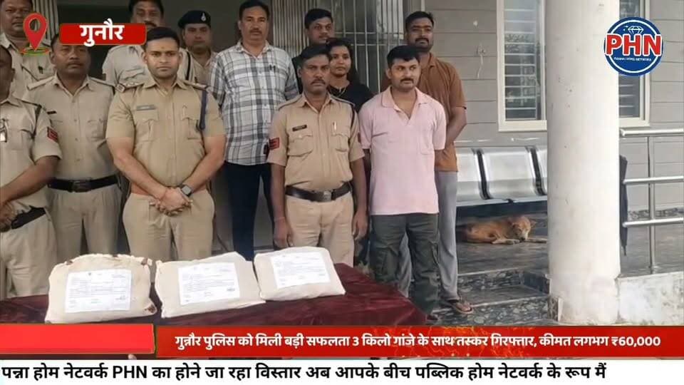 गुन्नौर पुलिस को मिली बड़ी सफलता ,3 किलो गांजे के साथ तस्कर गिरफ्तार, कीमत लगभग ₹60,000