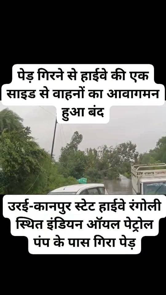 #जालौन
भारी बरसात के बीच उरई-कानपुर स्टेट हाईवे पर गिरा पेड़
रंगोली स्थित इंडियन ऑयल पेट्रोल पंप के पास सड़क पर गिरा पेड़
पेड़ गिरने से हाईवे की एक साइड से वाहनों का आवागमन हुआ बंद
पेड़ के साथ हाईटेंशन विद्युत लाइन भी टूटी
गनीमत रही, हादसे में किसी प्रकार की जनहानि नहीं
मौके पर यातायात प्रभावित, पेड़ हटाने की कार्रवाई जारी