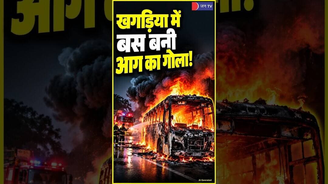 देखिए कैसे जलकर राख हुई बस, बाल-बाल बची जान #Khagaria #Breaking #BusFire