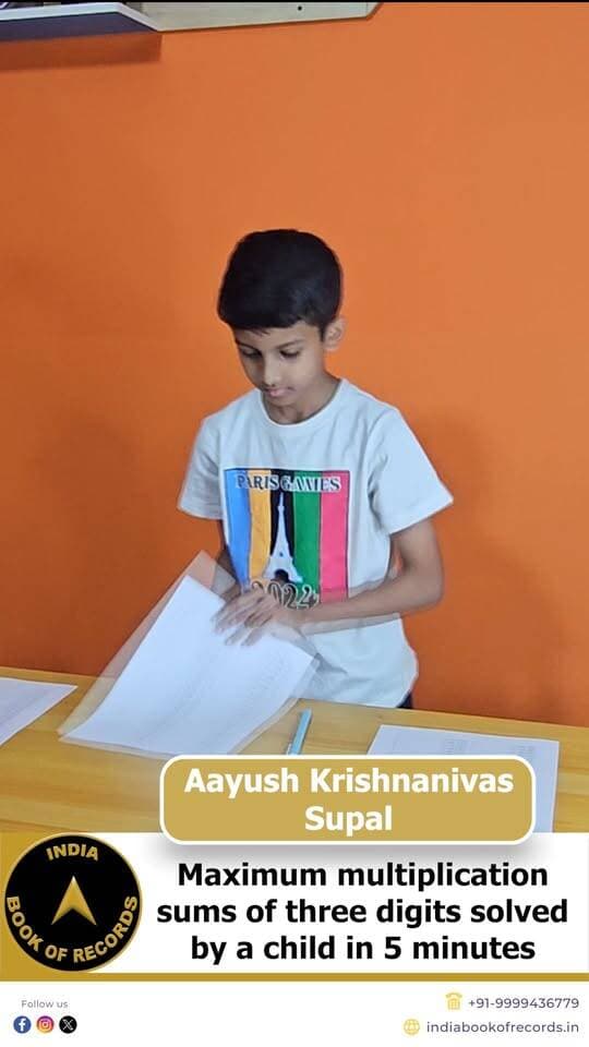 208 Multiplication Sums in Just 5 Minutes! | India Book of Records
At just 10 years old, Aayush Krishnanivas Supal from Wayanad, Kerala solved an incredible 208 multiplication sums in only 5 minutes using pen and paper. Each question involved multiplying a three-digit number by a single-digit number. His speed, accuracy and sharp calculation skills earned him recognition from the India Book of Records on May 27, 2026.
#indiabookofrecords #mathsrecord #youngachiever #multiplicationchallenge #ibr