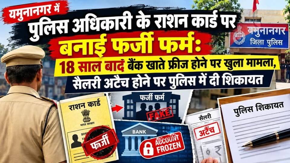 यमुनानगर में पुलिस अधिकारी के राशन कार्ड पर बनाई फर्जी फर्म: 18 साल बाद बैंक खाते फ्रीज होने पर खुला मामला, सैलरी अटैच होने पर पुलिस में दी शिकायत