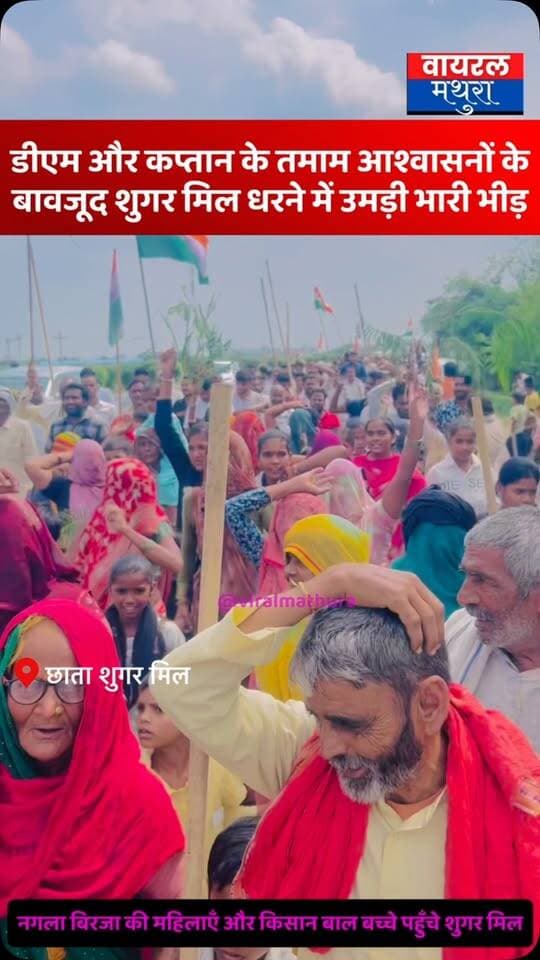 #मथुरा-छाता शुगर मिल प्रदर्शन में डीएम चंद्रप्रकाश सिंह और कप्तान श्लोक कुमार के तमाम आश्वासनों और मुकदमों के बावजूद छाता शुगर मिल धरने में उमड़ी भारी भीड़
👉डीएम और कप्तान के तमाम आश्वासनों और मुकदमों के बावजूद छाता शुगर मिल धरने में उमड़ी भारी भीड़
👉किसानों का दो टूक कहना है कि जब तक मिल चालू होने को लेकर ठोस और लिखित कदम नहीं उठेंगे, तब तक आंदोलन और तेज होगा
#viralmathura #mathuranews #chhatasugarmill #mathurapolice
