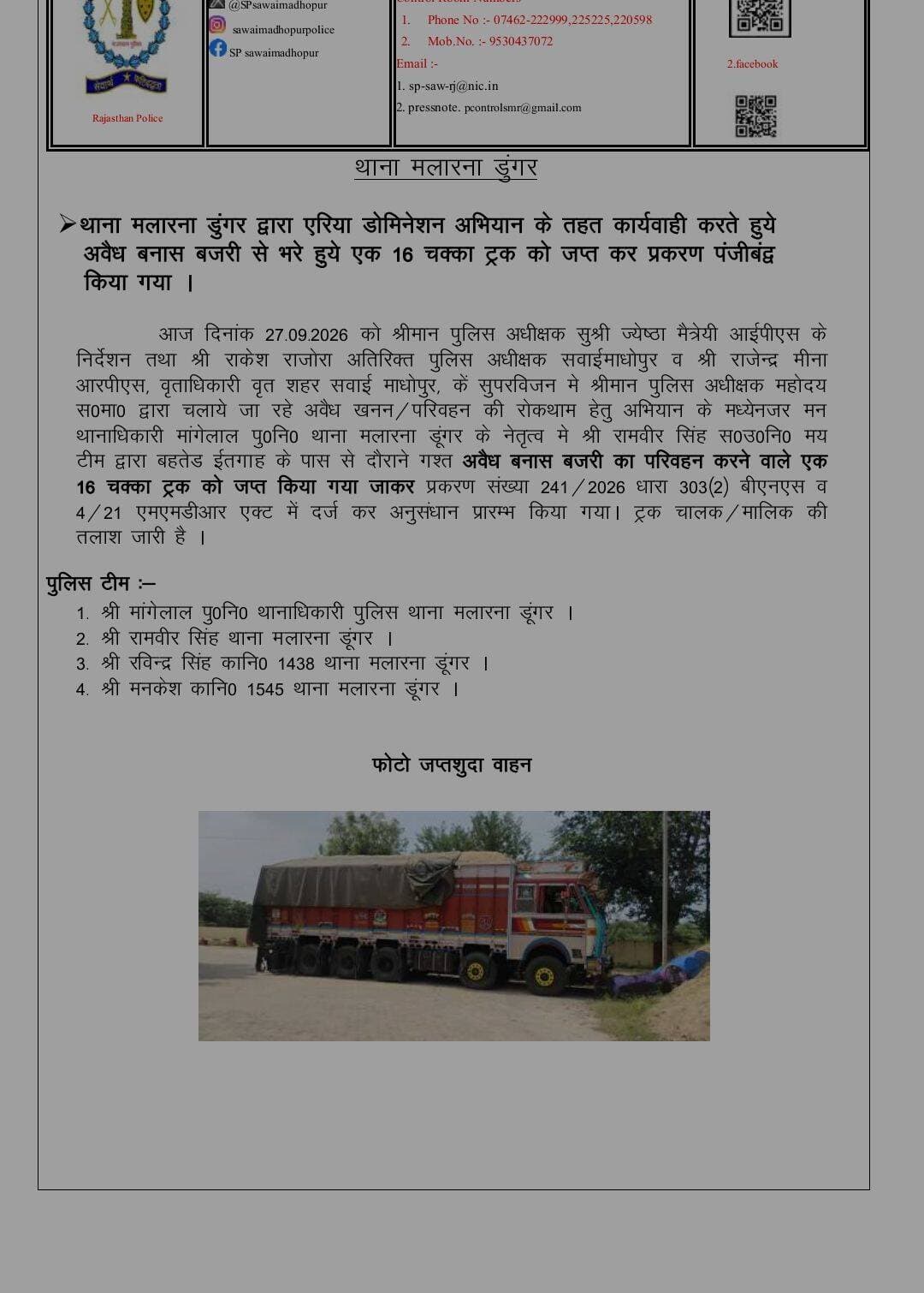 सवाई माधोपुर पुलिस की बड़ी कार्रवाई