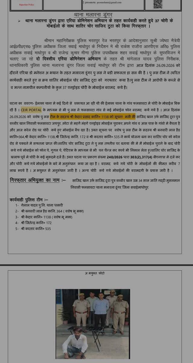 सवाई माधोपुर पुलिस की बड़ी कार्रवाई