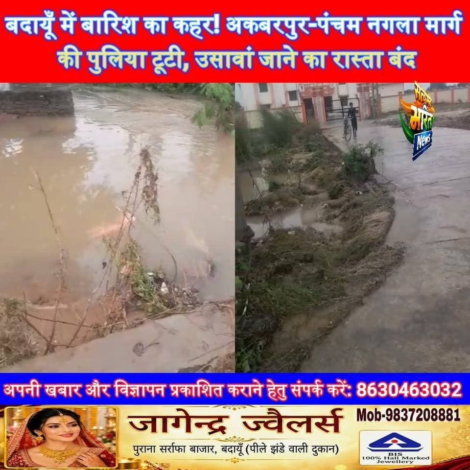 बदायूँ में बारिश का कहर! अकबरपुर-पंचम नगला मार्ग की पुलिया टूटी, उसावां जाने का रास्ता बंद #Budaun #Dataganj #Usawan #RainNews #SatyamevBharatNews Satyamev Bharat News सत्यमेव भारत न्यूज Tejan Rastogi Er Rana Pratap Singh