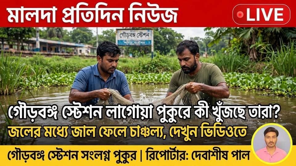 দেবাশীষ পাল মালদাঃ মালদা গৌড়বঙ্গ স্টেশন লাগোয়া পুকুরে কী খুঁজছে তারা?জলের মধ্যে জাল ফেলে কি খুঁজে চলেছেন, স্থানীয় সূত্রে জানা গেছে তারা নাকি মোবাইল ফোন খুঁজছেন, তবে পুকুরে মোবাইল কি করে এলো। না অন্য কিছু খুঁজছেন তারা, দেখুন ভিডিওতে
